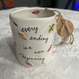 Rae Dunn White Mug with Autumn Leaves